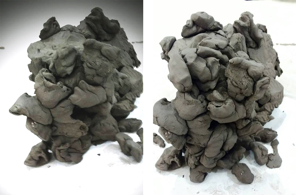 2 freeform clay constructions created by the children at Frog Hollow Reggio Inspired Learning Centre