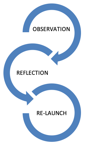 A diagram that shows the flow between observation, reflection, and re-launch